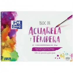 Cuaderno Espiral Dibujo OXFORD Acuarela Y Témpera Liso, 300 gr. 10 Hojas